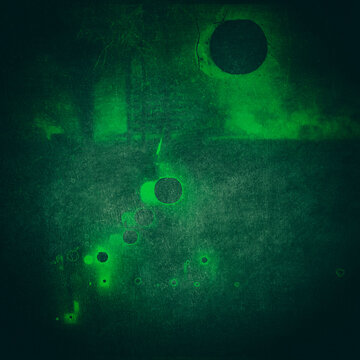 Grunge texture with green spots. Square orientation. Vignette. Backgrounds.