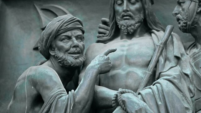 traitor Judas points to Jesus Roman governor