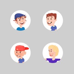 Set of boys avatars cute characters flat style.