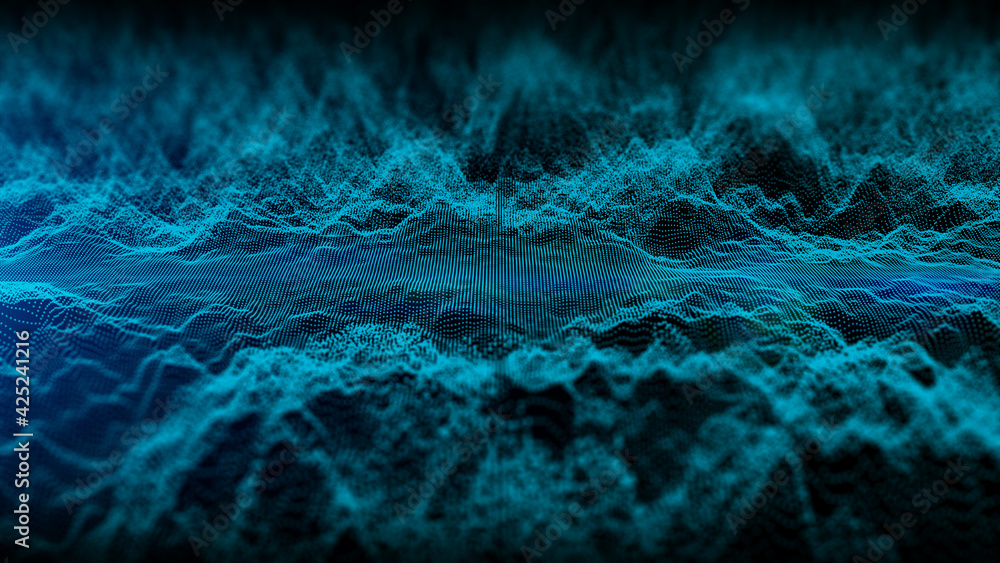 Poster 3d rendering particle flow abstract background