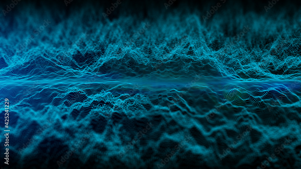 Poster 3d rendering particle flow abstract background