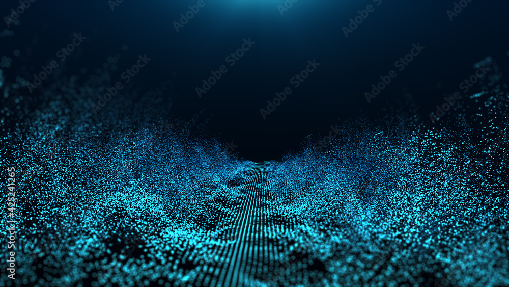 Poster 3d rendering particle flow abstract background