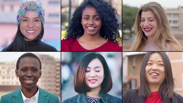 smiles from all over the world - women of different ethnicity smiles at camera