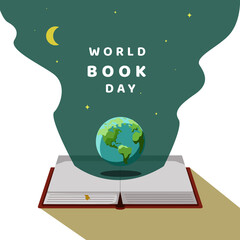 Vector illustration of world book day and book illustration of earth and sky view of a star moon