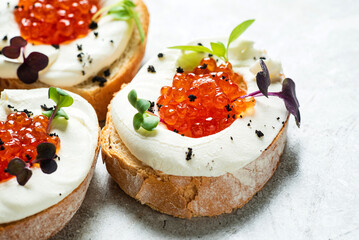 canape with caviar and herbs