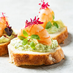 canape with cream cheese and shrimps
