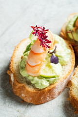 canape with cream cheese and shrimps