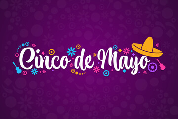 Cinco de Mayo. Inscription May 5 in Spanish. Holiday concept. Template for background, banner, card, poster with text inscription. Vector EPS10 illustration.
