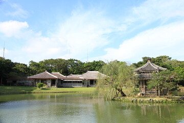 Fototapeta na wymiar Beautiful Scenery and Architecture of Shikinaen Garden in Naha, Okinawa
