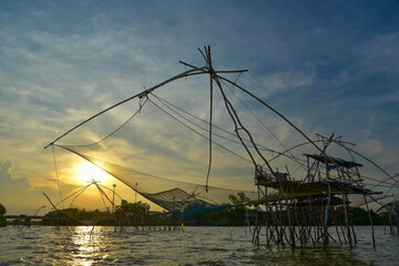 Naklejka premium The way of fishing with the yor of the Phatthalung people at Thale Noi, Thailand