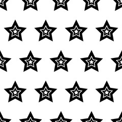 Black Stars Pattern. Seamless Stars And White Color Background. Vector Stars Pattern.