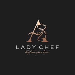 Letter A Lady Chef, Initial Beauty Cook Logo Design Vector