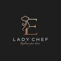 Letter E Lady Chef, Initial Beauty Cook Logo Design Vector