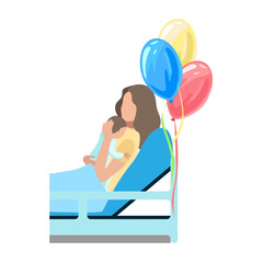 Mom with a baby in her arms after childbirth. The joy of motherhood. Love and care for children. Mother's day. Isolated vector illustration.