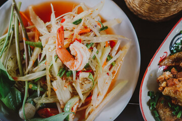 Papaya salad. Traditional spicy Thai food