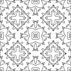  Geometric vector pattern with triangular elements. Seamless abstract ornament for wallpapers and backgrounds. Black and white colors. 