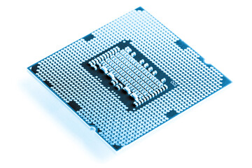 blue tone image of CPU (Central Processing Unit) on white background