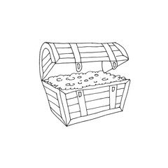Contour image of the chest. A chest of coins. Vector illustration. Stock vector.