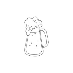 A mug with a frothy drink. Beer. Outline drawing. Vector illustration. Stock vector.