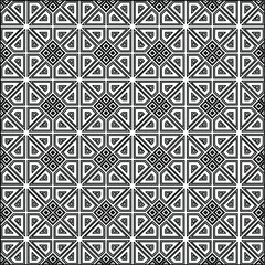  Geometric vector pattern with triangular elements. Seamless abstract ornament for wallpapers and backgrounds. Black and white colors. 