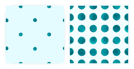 Watercolor Polka Fabric. Seamless Spot Textile. Blue Hand Drawn Wallpaper. Vector Watercolor Polka. Fashion Ink Circles. Retro Baby Pattern. Irregular Dot Tile. Abstract Watercolor Polka.