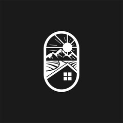 Nature house logo with white black background, can be used as a symbol, brand identity, company logo, icon, or other. Colors can be changed according to your needs.