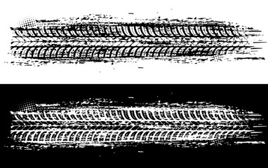 Offroad tyre print and grunge spot, vector monochrome tire trace. Rally, motocross dirty tire pattern, grungy vehicle trail isolated texture for automobile service or off road race competition design © Vector Tradition
