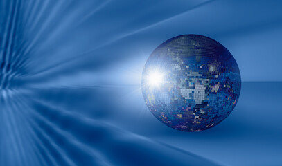 Party disco mirror ball reflecting blue lights