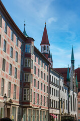 Sunny day on the street of the old town. Munich, Germany