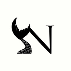  logo letter N with icon fish tail vector design