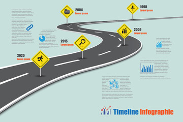 Business roadmap timeline infographic template with road sign designed for abstract background modern diagram process technology digital marketing data presentation chart Vector illustration