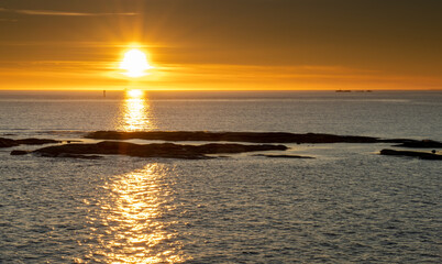Beautiful sunset over the horizon over the Norwegian sea