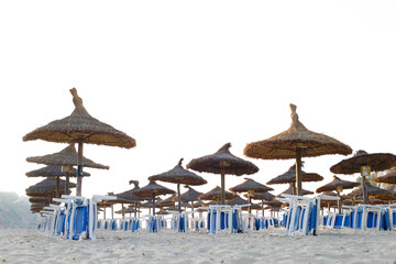 reed parasols on beach