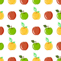 Yellow red green apples pattern. Idea for decors, ornaments, wallpapers, gifts, damask, paper, covers, templates, celebrations, summer holidays, natural fruit themes. Isolated vector art. 