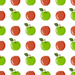 Green red apples pattern. Idea for decors, ornaments, wallpapers, gifts, damask, paper, covers, templates, celebrations, summer holidays, natural fruit themes. Isolated vector art. 