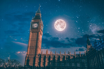 Close up image of Big Ben at night
