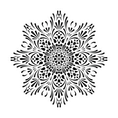 Abstract Black Line Flower Nature Doodle Vector Ornament Mandala Pattern Stencil Vector Design Style