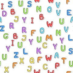 Vector illustration. Seamless pattern of colorful English letters