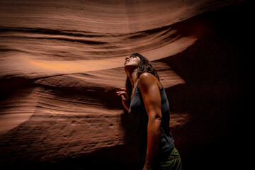 Details of the red and purple colored stones in the Upper Antelope Canyon in the town of Page,...