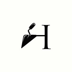  logo letter h with icon trowel tool for home repair vector design