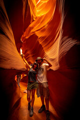 Fototapeta na wymiar A couple on the Upper Antelope Canyon trail in the town of Page, Arizona. USA