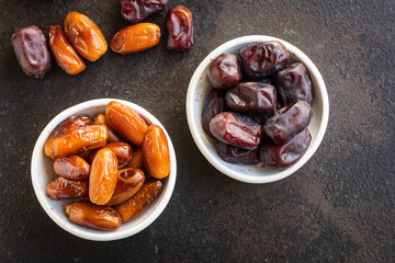 date fruit sweet dried fruits tasty healthy snack diet top view copy space  vegan or vegetarian rustic food background keto or paleo diet 
