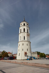 Fototapeta na wymiar Bell Tower on Cathedral Square Vilnius Lithuania September 9, 2018