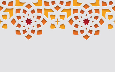 Color ornamental patterned stone relief in arabic architectural style of islamic mosque, greeting card for Ramadan Kareem