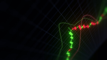 Business investment finance analysis data statistics digital stock market exchange forex trading graph chart financial candlestick indicator screen board abstract graphic design background. 3d render.