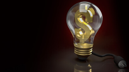 The light bulb and money symbol and electric plug for electronic money or business content 3d rendering