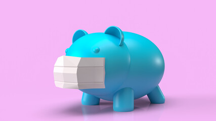 The blue pig and mask for business or health content 3d rendering