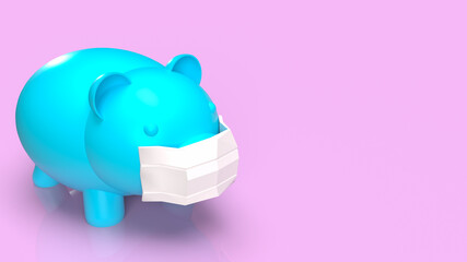 The blue pig and mask for business or health content 3d rendering