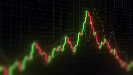 Business investment finance analysis data statistics digital stock market exchange forex trading graph chart financial candlestick indicator screen board abstract graphic design background. 3d render.