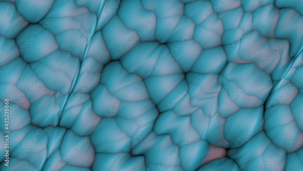Poster Compressed blue soft spheres. Abstract texture or wallpaper for a desktop background for a pc or smartphone. Pattern or decor. 3d rendering image.